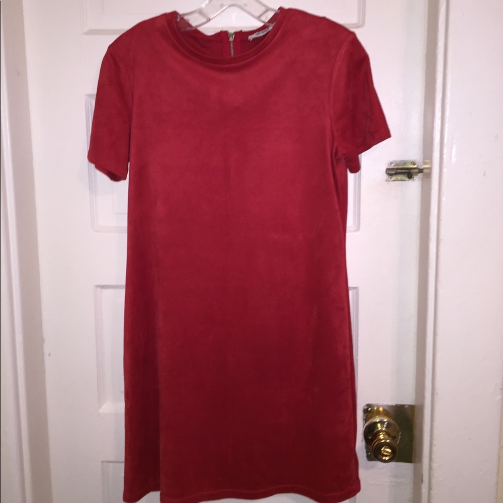 Red velvet shirt dress